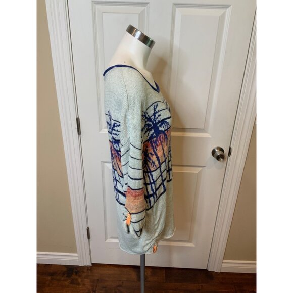 Free People Blue Palm Tree Sunset Striped Sweater W/ Cinch, Size XS - Picture 3 of 6